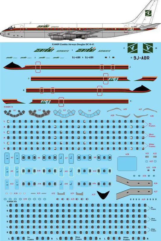 26 Decals X14409 1:144 Zambia Airways Douglas DC-8-43 for X-Scale