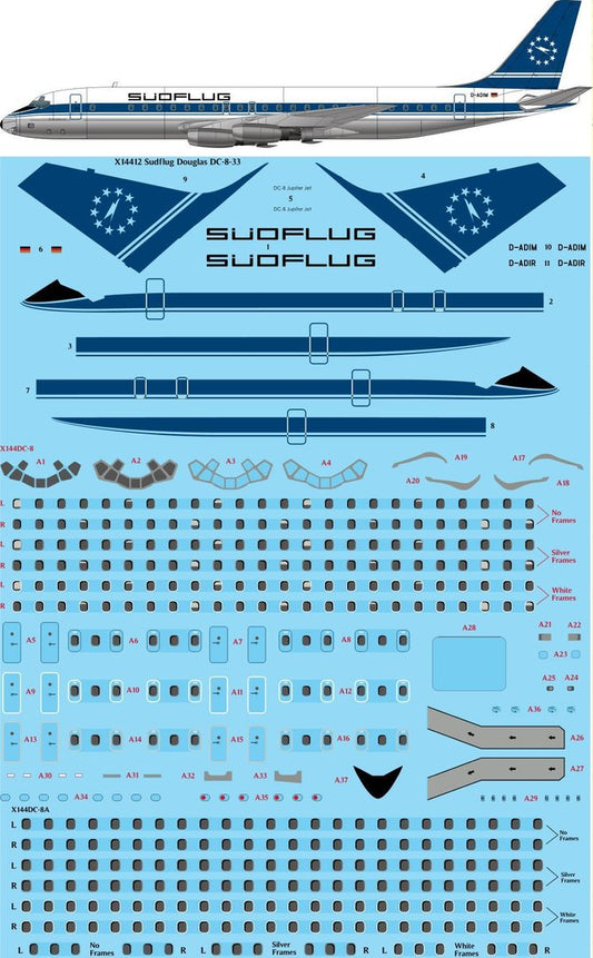 26 Decals X14412 1:144 SudFlug (Germany) Douglas DC-8-33