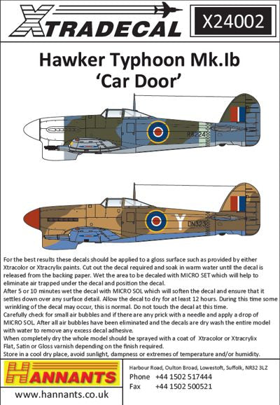 Xtradecal 24002 1:24 Hawker Typhoon Mk.Ib Car Door