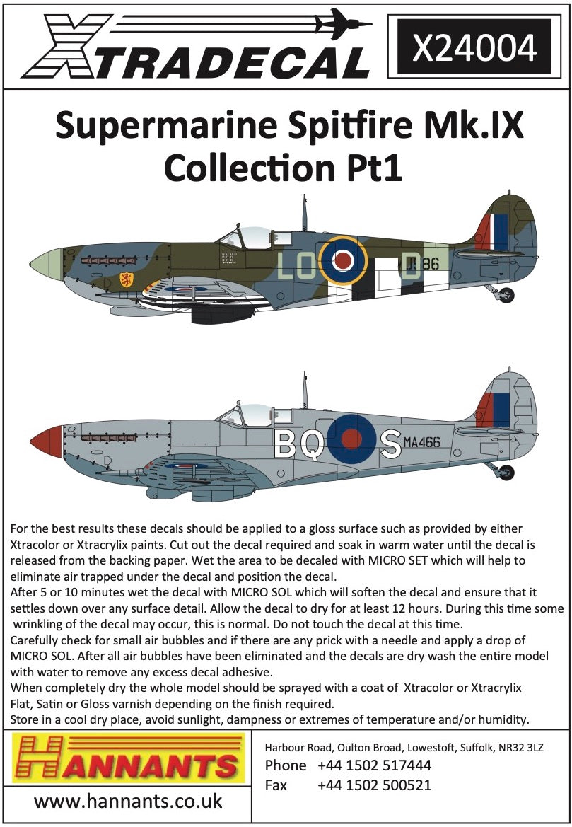 Xtradecal 24004 1:24 Supermarine Spitfire Mk.IX Collection Part 1