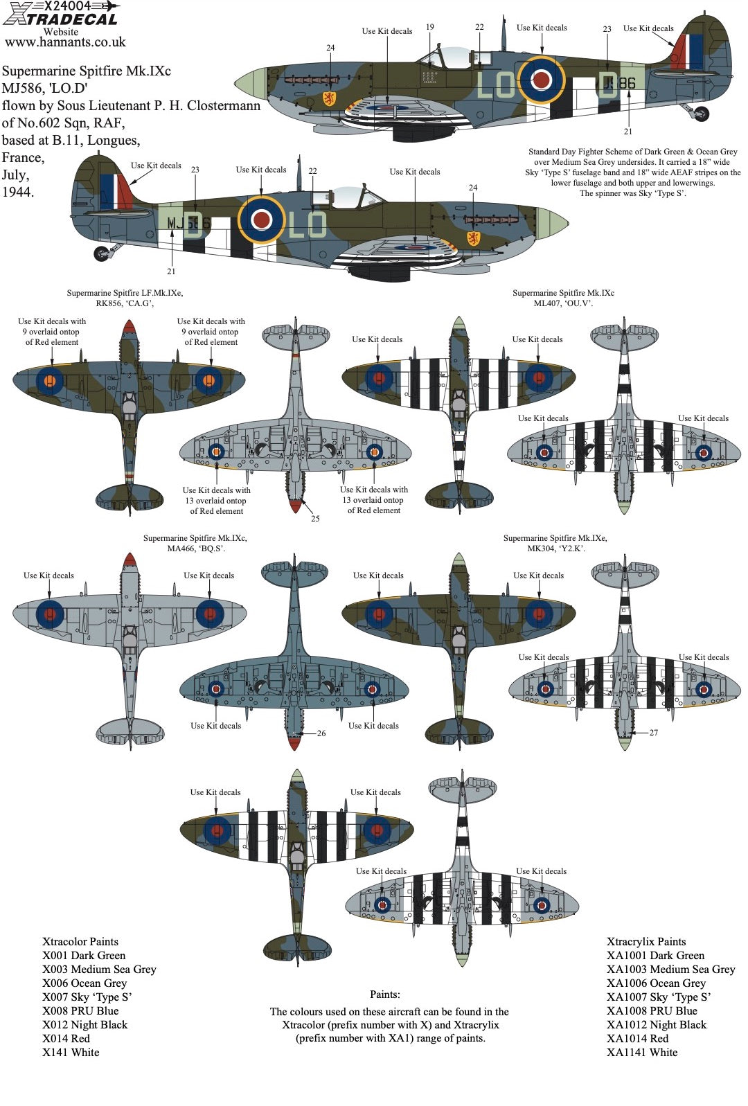 Xtradecal 24004 1:24 Supermarine Spitfire Mk.IX Collection Part 1