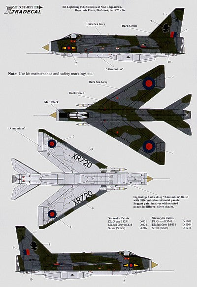 Xtradecal 32011 1:32 BAC/EE Lightning F.3