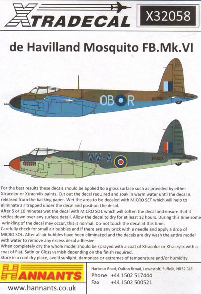 Xtradecal 32058 1:32 de Havilland Mosquito FB.Mk.VI