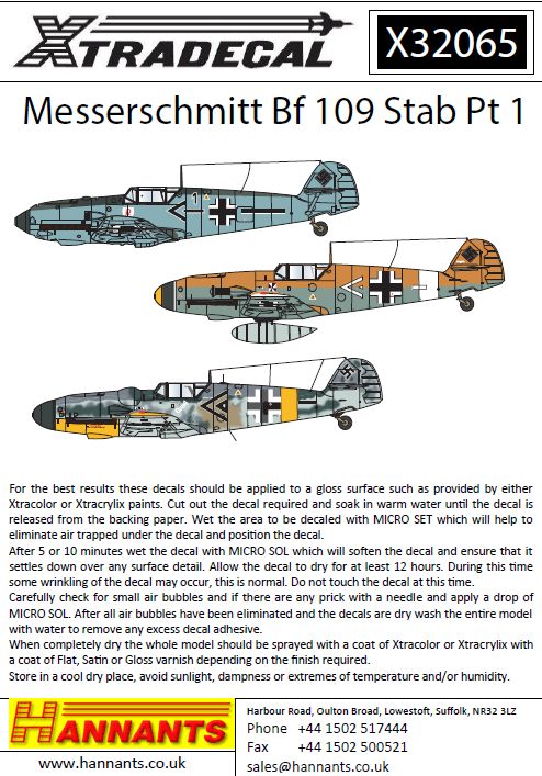 Xtradecal 32065 1:32 Messerschmitt Bf-109 Stab Part 1