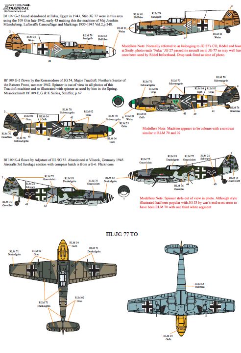 Xtradecal 32067 1:32 Messerschmitt Bf-109's with Stab Markings Part 2