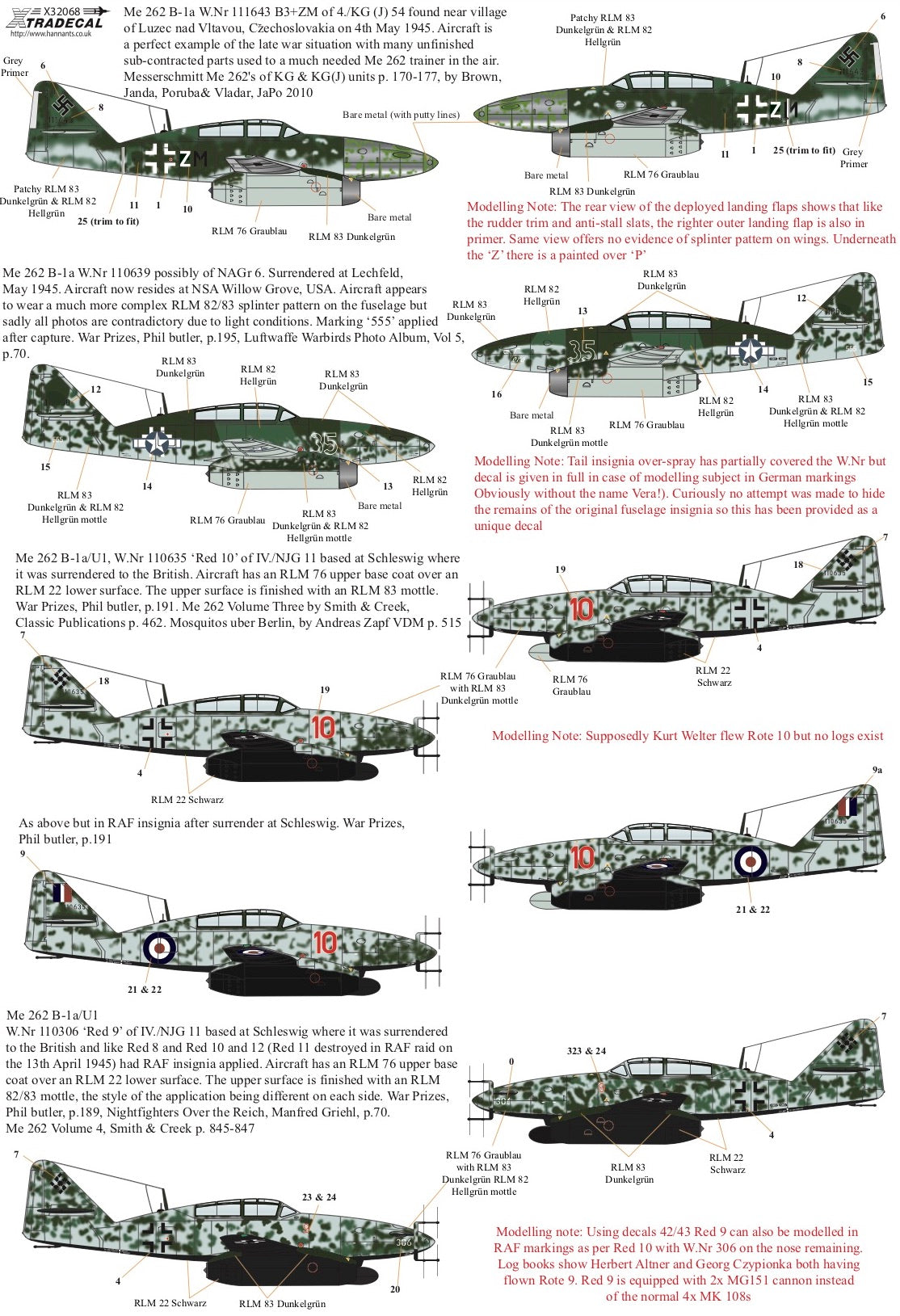 Xtradecal 32068 1:32 Messerschmitt Me-262B-1a