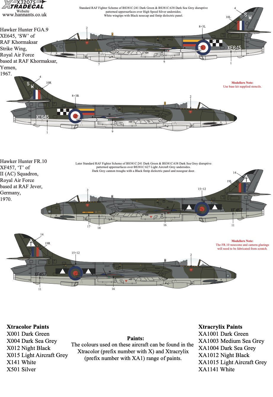 Xtradecal X32075 1:32 Hawker Hunter FGA.9/FR.10