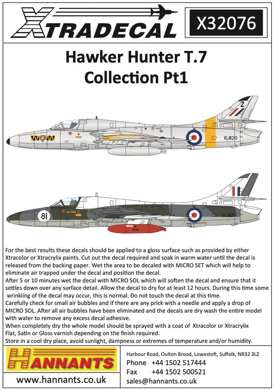 Xtradecal X32076 1:32 Hawker Hunter T.7