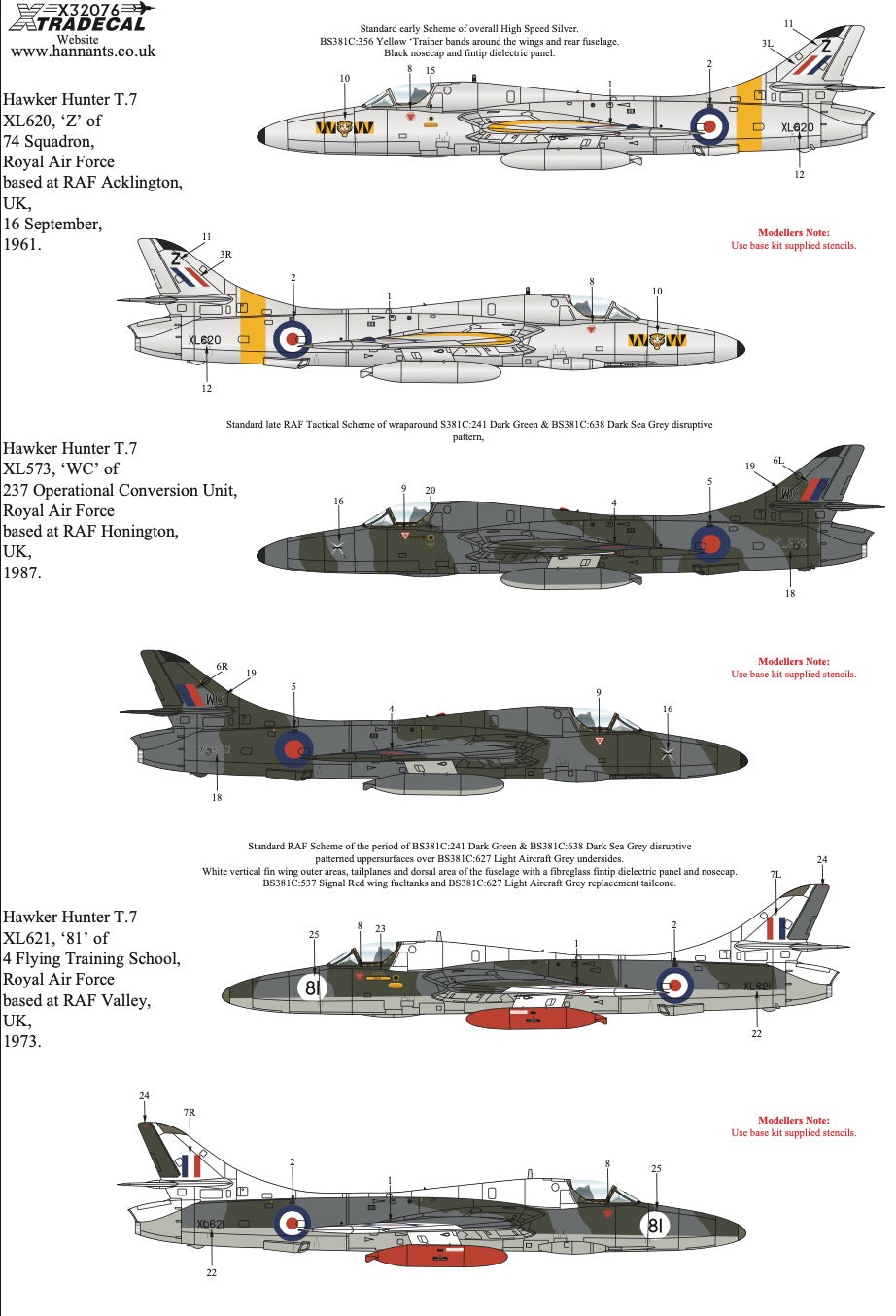 Xtradecal X32076 1:32 Hawker Hunter T.7