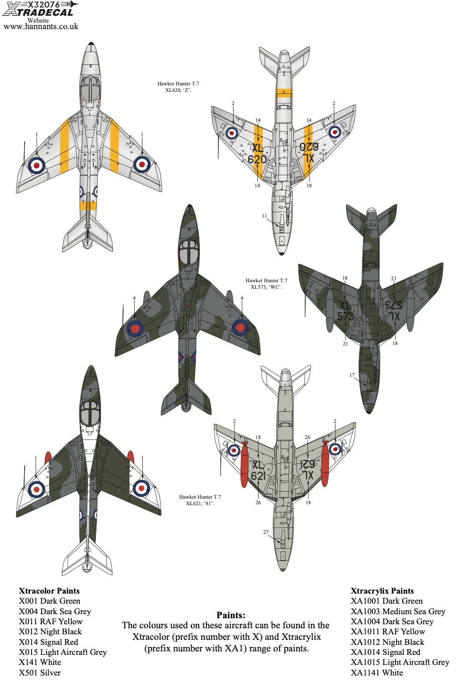 Xtradecal X32076 1:32 Hawker Hunter T.7