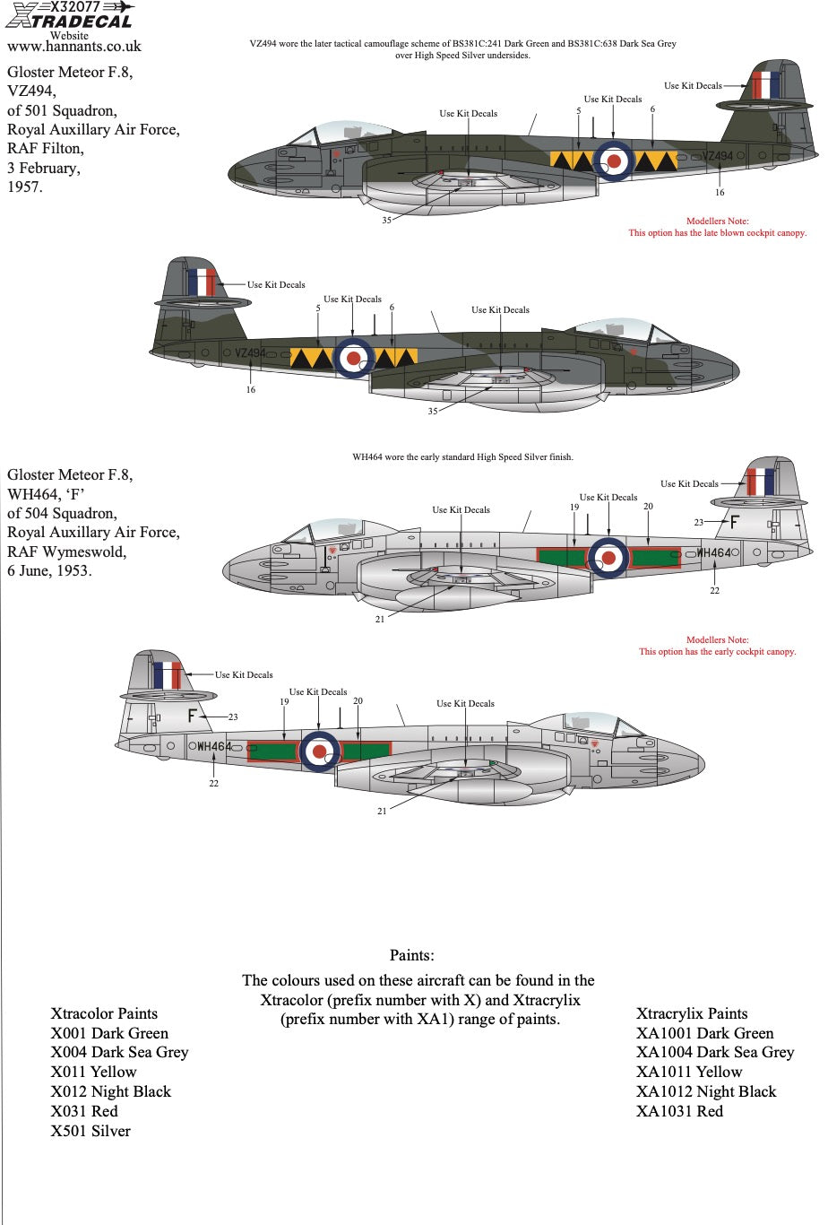 Xtradecal X32077 1:32 Gloster Meteor F.8