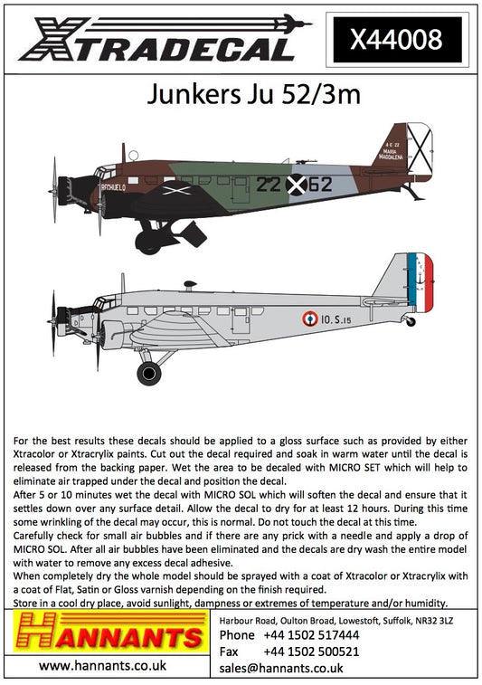 Xtradecal 44008 1:144 Junkers Ju-52/3m