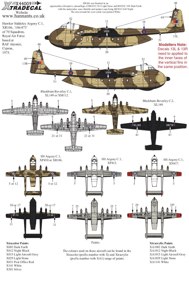 Xtradecal 44009 1:144 RAF Hawker-Siddeley Argosy & Blackburn Beverley