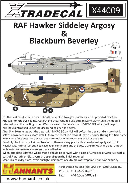 Xtradecal 44009 1:144 RAF Hawker-Siddeley Argosy & Blackburn Beverley