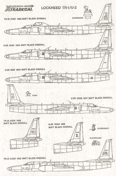 Xtradecal 48004 1:48 Reccon Aircraft Lockheed TR-1A/B and U-2R