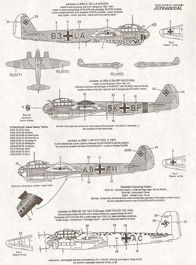 Xtradecal 48013 1:48 Junkers Ju-88A-4/D-1/G-6C