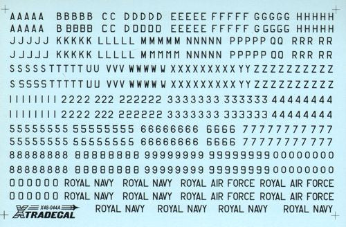 Xtradecal 48044 1:48 RAF Black Letters & Numbers 4", 8" and 12" and Titles for RAF/Royal Navy/Army & Air Support Command