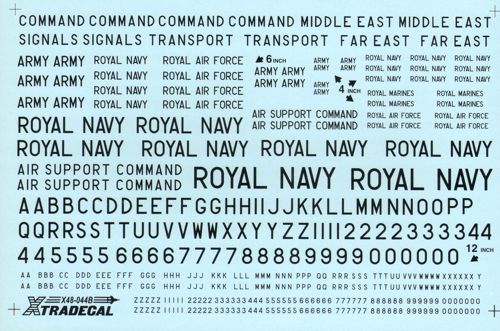 Xtradecal 48044 1:48 RAF Black Letters & Numbers 4", 8" and 12" and Titles for RAF/Royal Navy/Army & Air Support Command