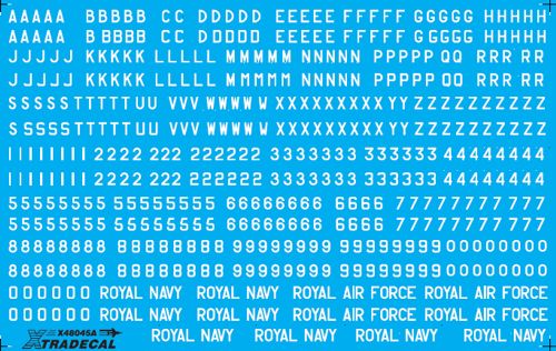 Xtradecal 48045 1:48 RAF White Letters & Numbers 4", 8" and 12" and Titles for RAF/Royal Navy/Army & Air Support Command