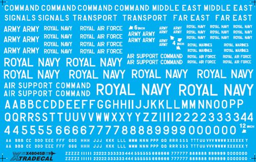 Xtradecal 48045 1:48 RAF White Letters & Numbers 4", 8" and 12" and Titles for RAF/Royal Navy/Army & Air Support Command