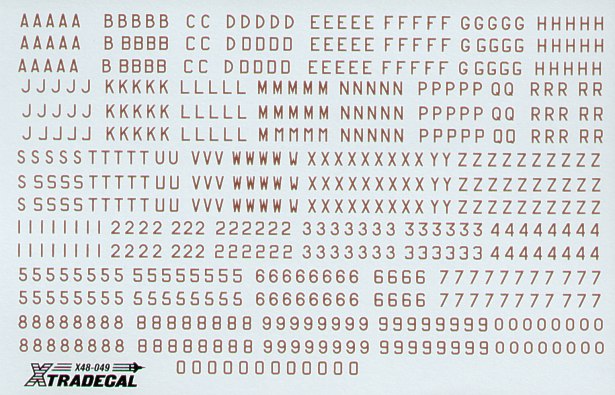 Xtradecal X48049 1:48 RAF WWII Bomber Serial Letters and Numbers 8' red