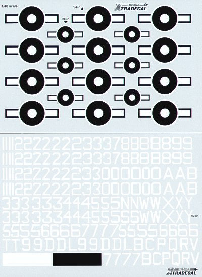 Xtradecal 48052 1:48 WWII British Pacific Fleet National Insignia/Roundels and 12" Numbers, 18" and 24" White Letters & Numbers