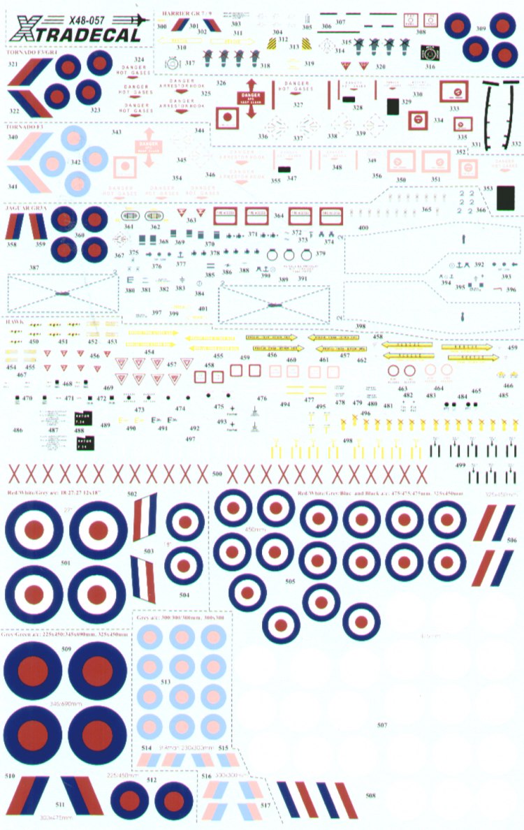 Xtradecal 48057 1:48 Stencil Data, National Insignia & Roundels for Harrier, Tornado & Hawks (Camouflage Schemes)