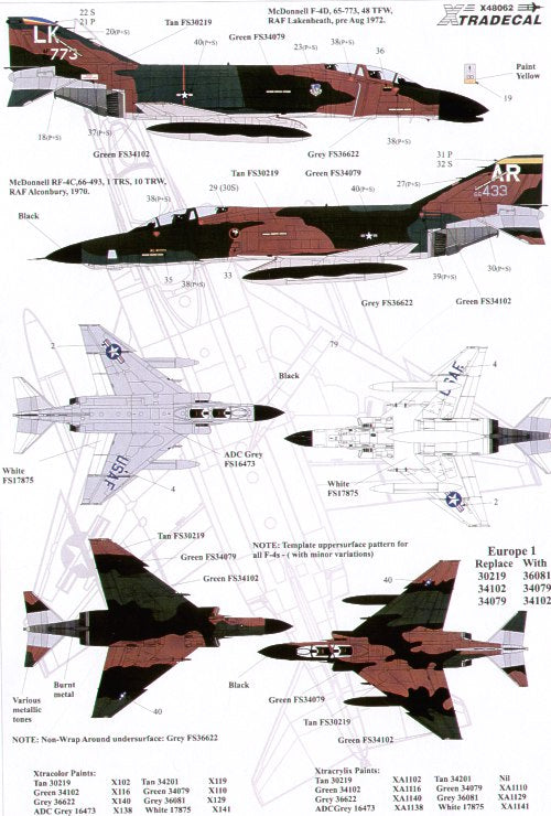 Xtradecal 48062 1:48 USAFE McDonnell F-4D & RF-4C Phantoms in England Part 1