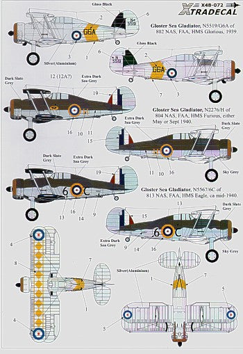 Xtradecal 48072 1:48 Fleet Air Arm Gloster Sea Gladiator Mk.I, Fairey Fulmar & Blackburn Skua