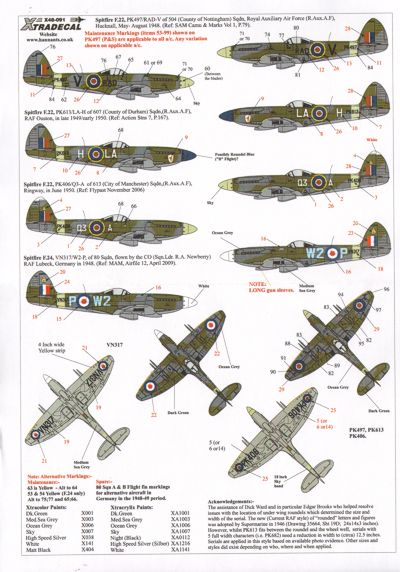 Xtradecal 48091 1:48 Supermarine Spitfire F.22