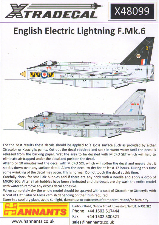 Xtradecal X48099 1:48 BAe/EE Lightning F.3A and F.6