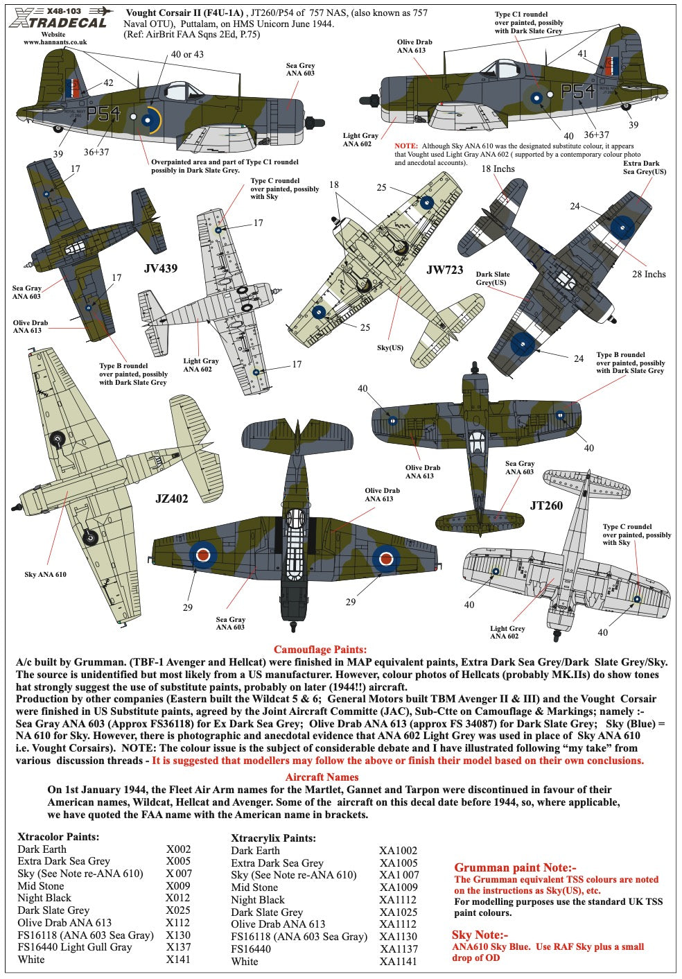 Xtradecal X48103 1:48 Yanks with Roundels Part 2 U.S. Aircraft in the Fleet Air Arm