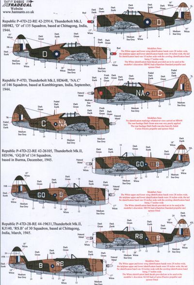 Xtradecal 48115 1:48 Yanks with Roundels Republic P-47D Thunderbolt in RAF/SEAC Service Part 4