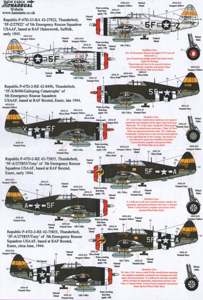 Xtradecal 48116 1:48 Republic P-47D Thunderbolt 5th Emergency Rescue Squadron