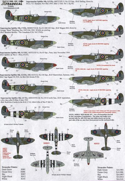 Xtradecal 48123 1:48 Supermarine Spitfire F.Mk.IXc