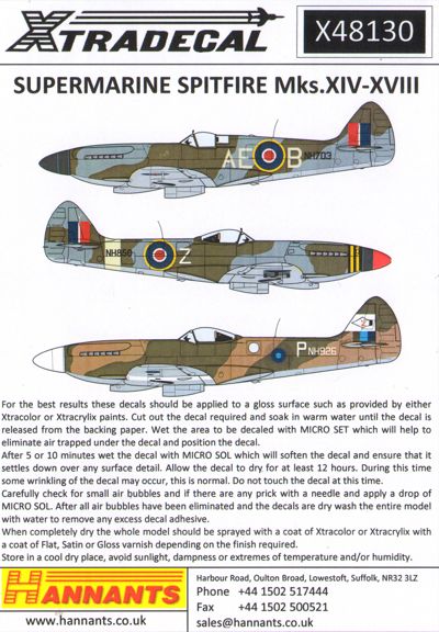 Xtradecal 48130 1:48 Supermarine Spitfire Mk.XIV/XVIII