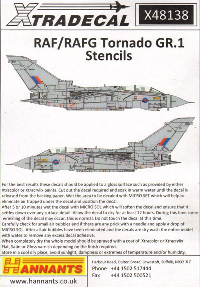 Xtradecal 48138 1:48 Panavia Tornado Gr.1 Stencil Data