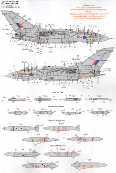 Xtradecal 48138 1:48 Panavia Tornado Gr.1 Stencil Data