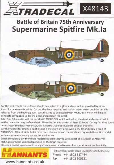 Xtradecal 48143 1:48 Supermarine Spitfire Mk.Ia Battle of Britain 75th Anniversary Part 1