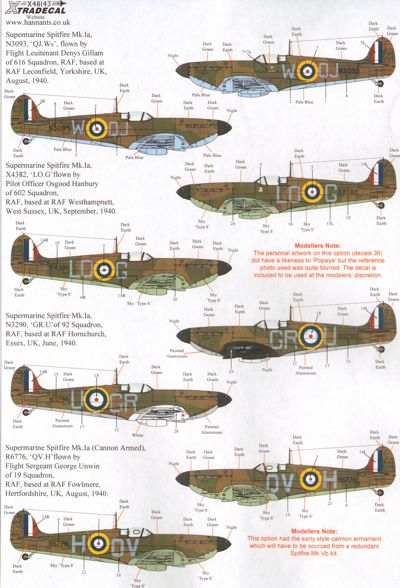 Xtradecal 48143 1:48 Supermarine Spitfire Mk.Ia Battle of Britain 75th Anniversary Part 1