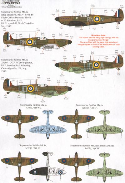 Xtradecal 48143 1:48 Supermarine Spitfire Mk.Ia Battle of Britain 75th Anniversary Part 1