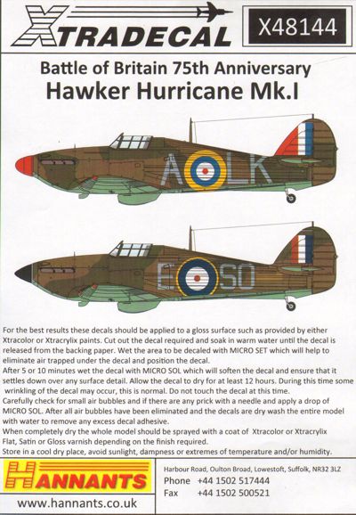 Xtradecal 48144 1:48 Hawker Hurricane Mk.I Battle of Britain 75th Anniversary