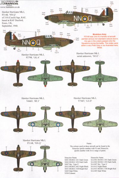 Xtradecal 48144 1:48 Hawker Hurricane Mk.I Battle of Britain 75th Anniversary