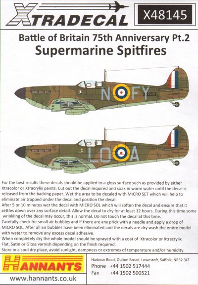 Xtradecal 48145 1:48 Supermarine Spitfires Battle of Britain 75th Anniversary Part 2