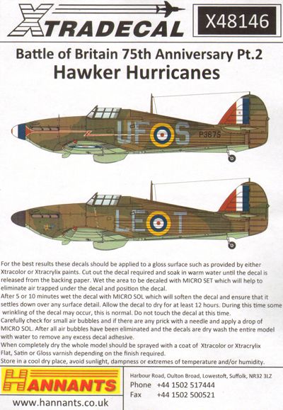 Xtradecal 48146 1:48 Hawker Hurricanes Battle of Britain 75th Anniversary Part 2