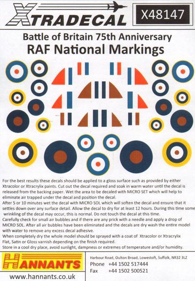 Xtradecal 48147 1:48 RAF National Markings Battle of Britain 75th Anniversary