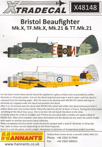 Xtradecal 48148 1:48 Bristol Beaufighter Mk.X, TF Mk.X, Mk.21 & TT Mk.21