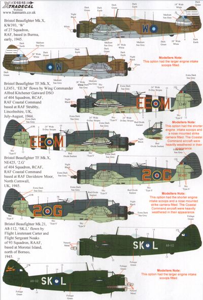 Xtradecal 48148 1:48 Bristol Beaufighter Mk.X, TF Mk.X, Mk.21 & TT Mk.21