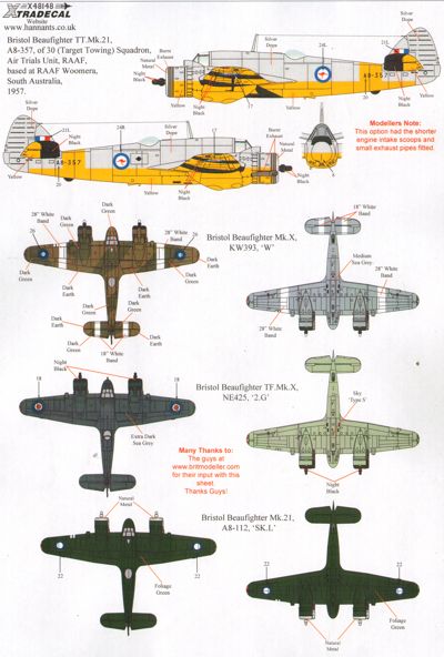 Xtradecal 48148 1:48 Bristol Beaufighter Mk.X, TF Mk.X, Mk.21 & TT Mk.21