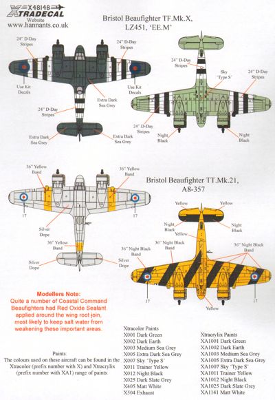 Xtradecal 48148 1:48 Bristol Beaufighter Mk.X, TF Mk.X, Mk.21 & TT Mk.21